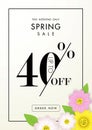 Spring sale background with beautiful flower,forty percent off,vector illustration template, banners, Wallpaper, invitation, post Royalty Free Stock Photo