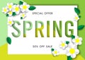 Spring sale background with beautiful flower, vector illustration template Royalty Free Stock Photo