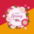 Spring sale background with colorful flower and leaf for spring offer 10% off