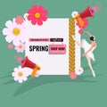 Spring sale background with flowers. Season discount banner design with cherry blossoms and petals. Royalty Free Stock Photo