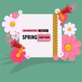 Spring sale background with flowers. Season discount banner design with cherry blossoms and petals. Royalty Free Stock Photo