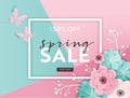 Spring Sale Banner Background with Paper Cut Flowers. Spring Discount Voucher Template, Brochure, Poster, Advertising