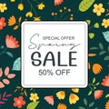 Spring sale banner background template with colorful flower.Can be use social media card, voucher, wallpaper,flyers, invitation, Royalty Free Stock Photo