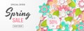 Spring sale banner with beautiful colorful flower. Royalty Free Stock Photo