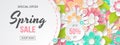 Spring sale banner with beautiful colorful flower. Royalty Free Stock Photo