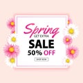 Spring sale banner with blooming flowers background template. Design for advertising, flyers, posters, brochure, invitation, Royalty Free Stock Photo