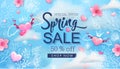 Spring sale banner with cherry blossoms, flowers Royalty Free Stock Photo