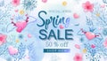 Spring sale banner with cherry blossoms, flowers Royalty Free Stock Photo