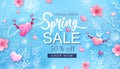 Spring sale banner with cherry blossoms, flowers Royalty Free Stock Photo