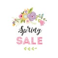 Spring Sale Banner with cute floral wreath Vector Design Spring flower pink green colors bouquet Royalty Free Stock Photo