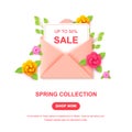 Spring sale banner isolated on white. Up to 50 discount