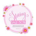 Spring sale banner with paper flowers on a white background. Royalty Free Stock Photo