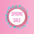Spring sale banner on pink background with red and cyan stripes Royalty Free Stock Photo