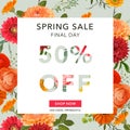 Spring Sale Banner. Sale background. Big sale. Floral Sale Tag. Royalty Free Stock Photo