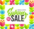 Spring Sale banner template with abstract flower background. Special offer. Vector illustration for advertising. Royalty Free Stock Photo