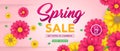 Spring sale banner template with beautiful colorful flower on pink background, for shopping sale. banner design. Poster, card, web Royalty Free Stock Photo