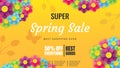 Spring sale banner template with flower on colorful background. Vector illustration. Card for spring season with flowers. Promotio