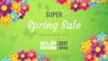 Spring sale banner template with flower on colorful background. Vector illustration. Card for spring season with flowers. Promotio