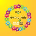 Spring sale banner template with flower on colorful background. Vector illustration. Card for spring season with flowers. Promotio