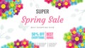 Spring sale banner template with flower on colorful background. Vector illustration. Card for spring season with flowers. Promotio