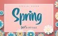 Spring sale banner template with paper cut frame. Paper cut style, vector illustration Royalty Free Stock Photo