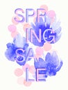 Beautiful watercolor flower background with letters Spring Sale. Royalty Free Stock Photo