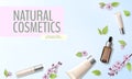 Spring sale cherry blossom organic cosmetic ad template. Skincare essence pink spring promo offer flower 3D realistic Royalty Free Stock Photo