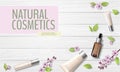 Spring sale cherry blossom organic cosmetic ad template. Skincare essence pink spring promo offer flower 3D realistic Royalty Free Stock Photo