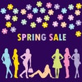 Spring sale concept with fashion women silhouettes Royalty Free Stock Photo