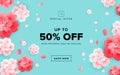 Spring sale design with beautiful flowers - cherry blossom on gr