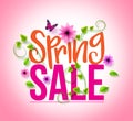 Spring Sale Design with Colorful Flowers, Vines and Leaves