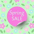 Spring sale floral bacground with discount circle sticker with c