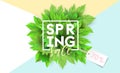 Spring sale flyer template with lettering and bright green leaves