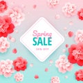 Spring sale fresh background with beautiful flowers - vector ill