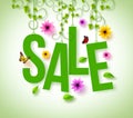 Spring Sale Hanging with Vector Vines, Flowers and Flying Butterflies Royalty Free Stock Photo