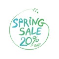 Spring Sale 20% off hand drawn inscription round symbol.