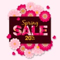 Spring sale offer 20% Off Promotional banner background with colorful flower