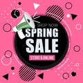 Spring Sale. Pink and Black sale shapes.