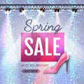 Spring sale poster in disco style. Womens day sale. Disco background