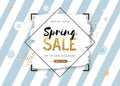 Spring sale poster with full blossom flowers and golden leaves. Spring flowers background Royalty Free Stock Photo