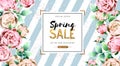 Spring sale poster with full blossom pion flowers. Spring flowers background