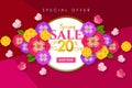 Spring sale Promotional banner background with colorful flower and butterfly for Special spring offer 20% off Royalty Free Stock Photo