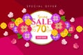 Spring sale Promotional banner background with colorful flower and butterfly for Special spring offer 70% off Royalty Free Stock Photo