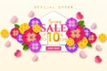 Spring sale Promotional banner background with colorful flower and butterfly for Special spring offer 10% off Royalty Free Stock Photo