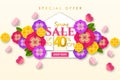 Spring sale Promotional banner background with colorful flower and butterfly for Special spring offer 40% off Royalty Free Stock Photo