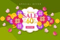 Spring sale Promotional banner background with colorful flower and butterfly for Special spring offer 60% off Royalty Free Stock Photo