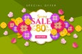 Spring sale Promotional banner background with colorful flower and butterfly for Special spring offer 80% off Royalty Free Stock Photo