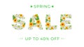 Spring sale realistic vector illustration with beautiful colorful flowers. Banner template with realistic butterfly and camomile Royalty Free Stock Photo