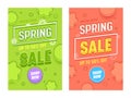 Spring Sale Red Green Vertical Banner Set. Promotion Discount Hot Price Typography Poster Collection Season Offer Poster Royalty Free Stock Photo