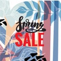 Spring sale and special offer vector banner background with colorful chrysanthemum and daisy flowers elements and spring Royalty Free Stock Photo